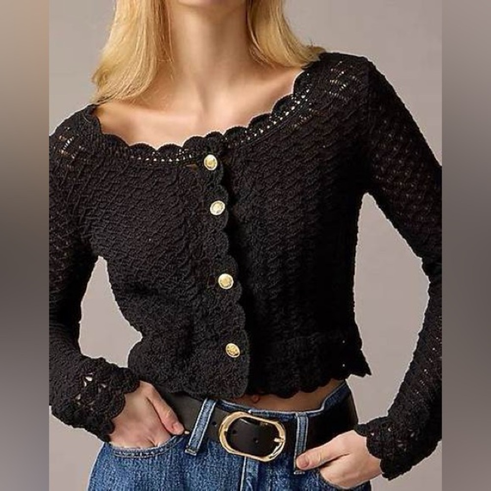 J.Crew Collection Crochet cropped cardigan sweater BS948